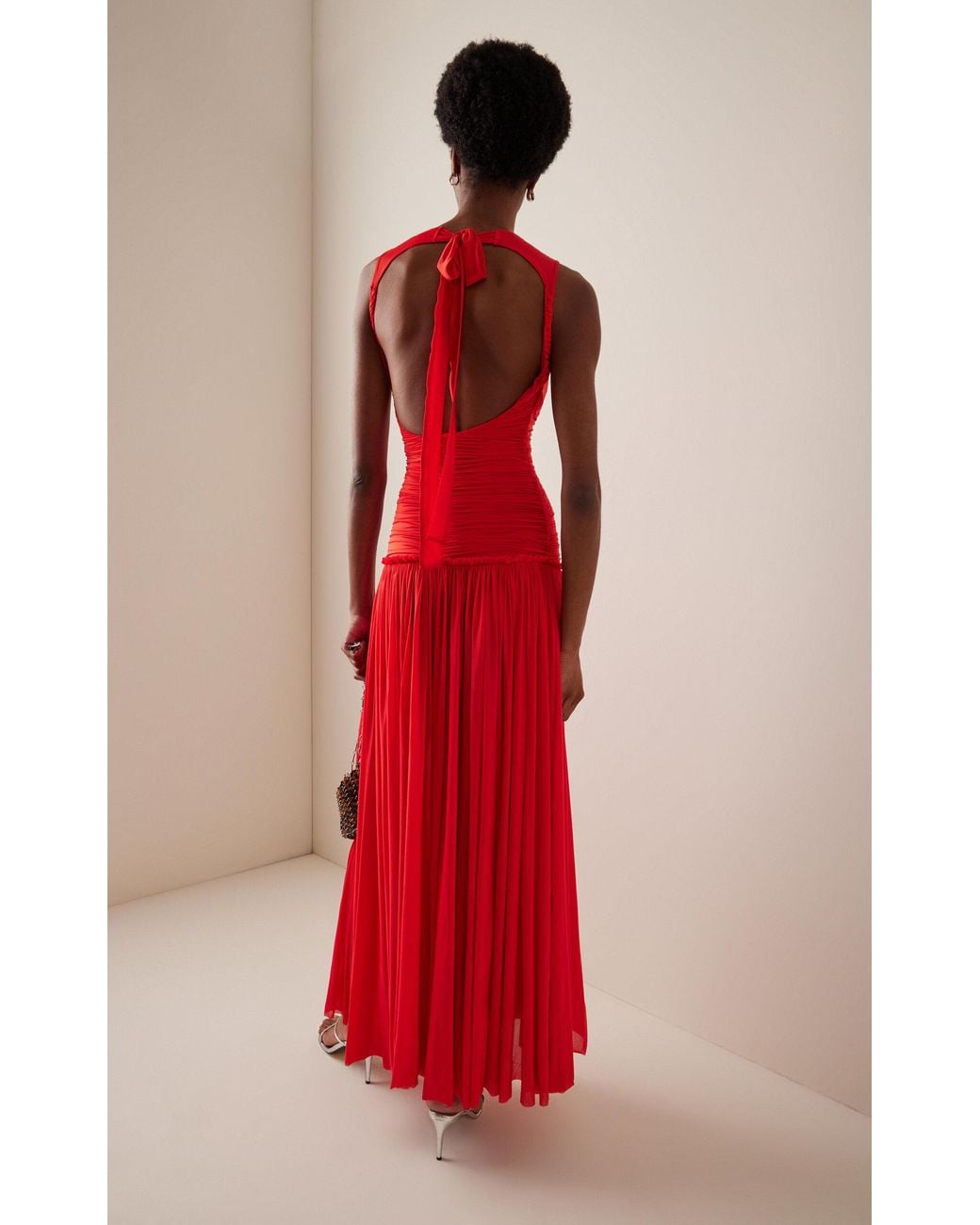 open lace back dress ALINA - Open-back ruched maxi jersey dress by SIEDRÉS main image 0