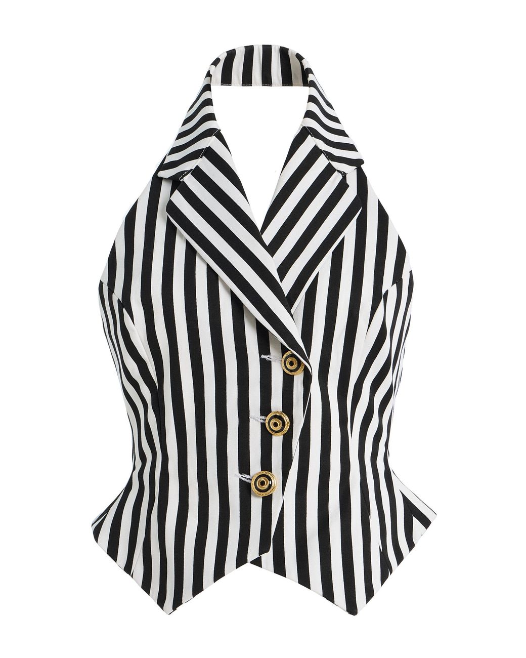 Tolu Coker Black Striped Cotton Gabardine Waistcoat
