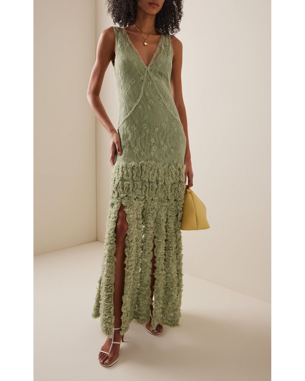 alexis jeysa dress Alexis - - Jeysa Ruffled-Fringe Lace Maxi Dress - Green