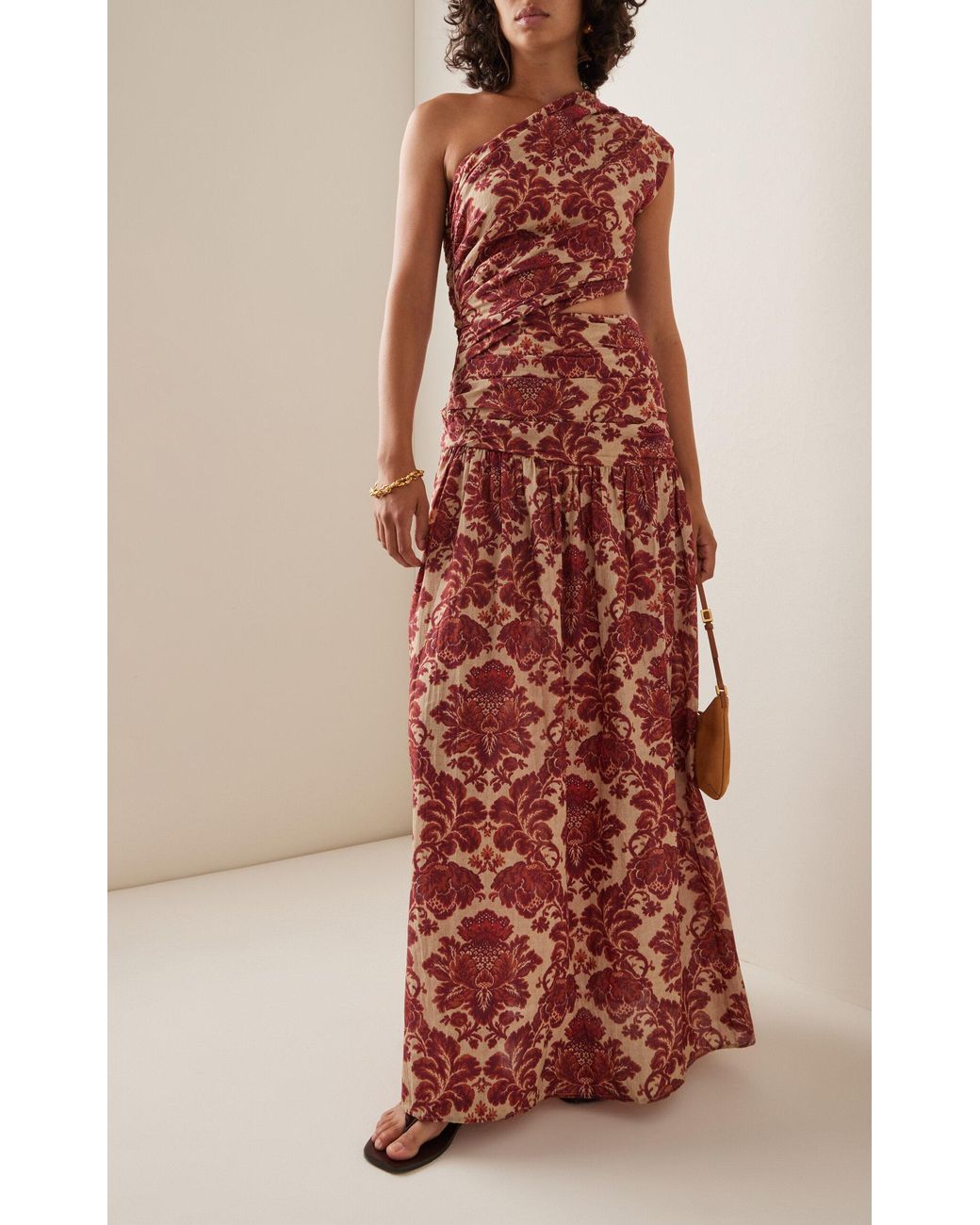 Posse Joslin Asymmetric Printed Cotton-blend Maxi Dress in Red | Lyst