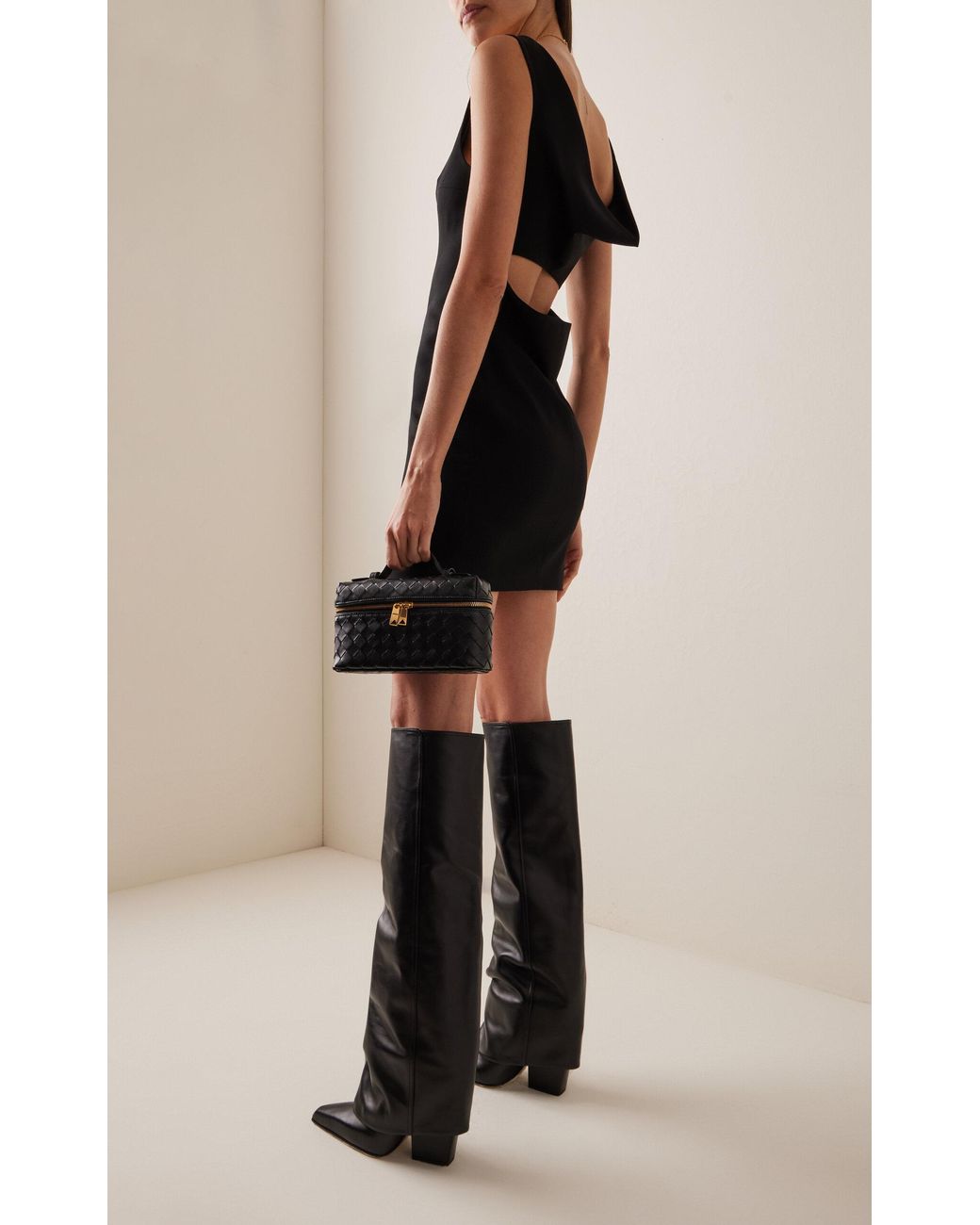 Paris Texas Jane Fold-over Leather Knee Boots in Black | Lyst