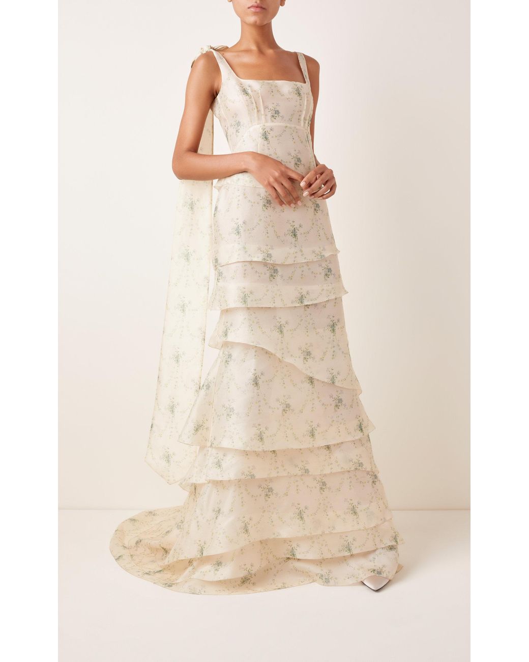Brock Collection Tiered Tie-detailed Floral-jacquard Gown in White | Lyst Brock Collection Tiered Tie-detailed Floral-jacquard Gown in White | Lyst