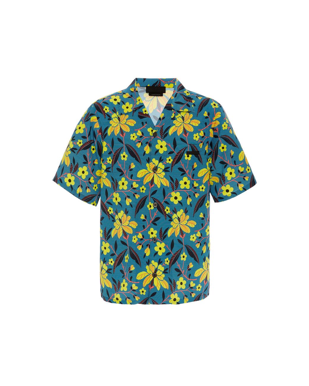Prada Leather Floral-print Hawaiian Shirt in Blue for Men - Lyst