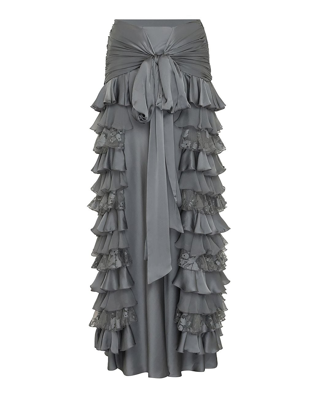 Zimmermann Gray Valiant Ruffled Silk Maxi Skirt