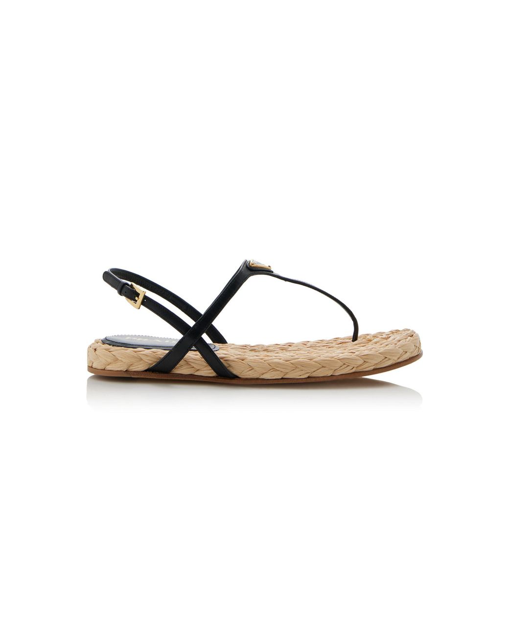 Prada Black Leather, Raffia Sandals