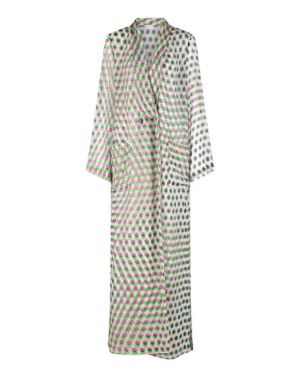 Dries Van Noten White Covy Bis Polka-Dot Silk-Creppone Long Shirt