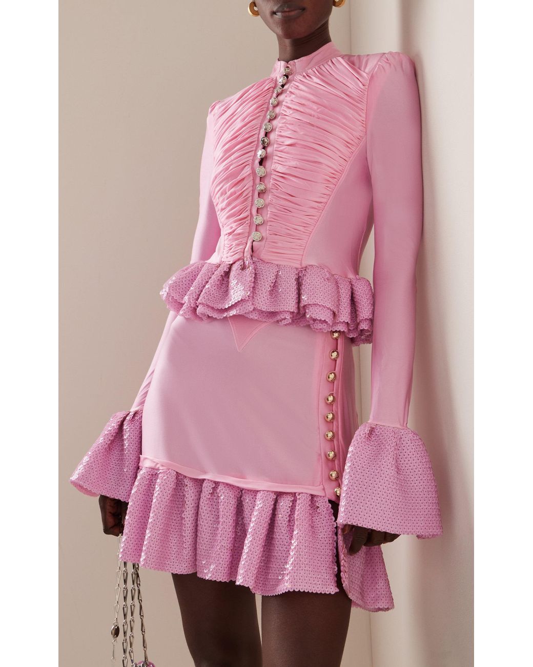 Paco Rabanne Sequin-trimmed Jersey Top in Pink | Lyst