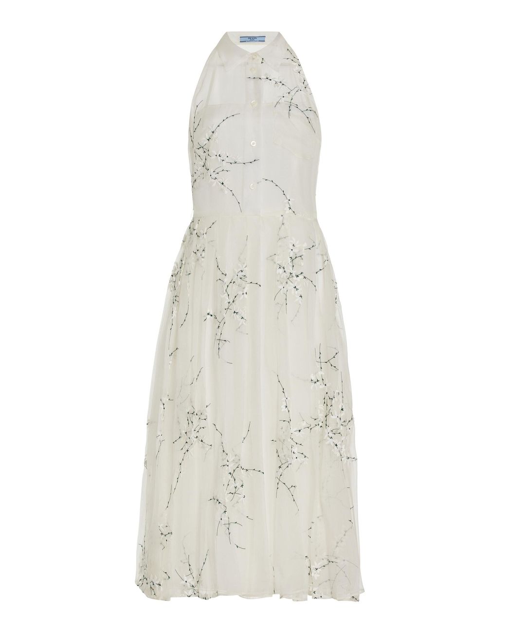 Prada Embroidered Silk-cotton Midi Shirt Dress in White | Lyst