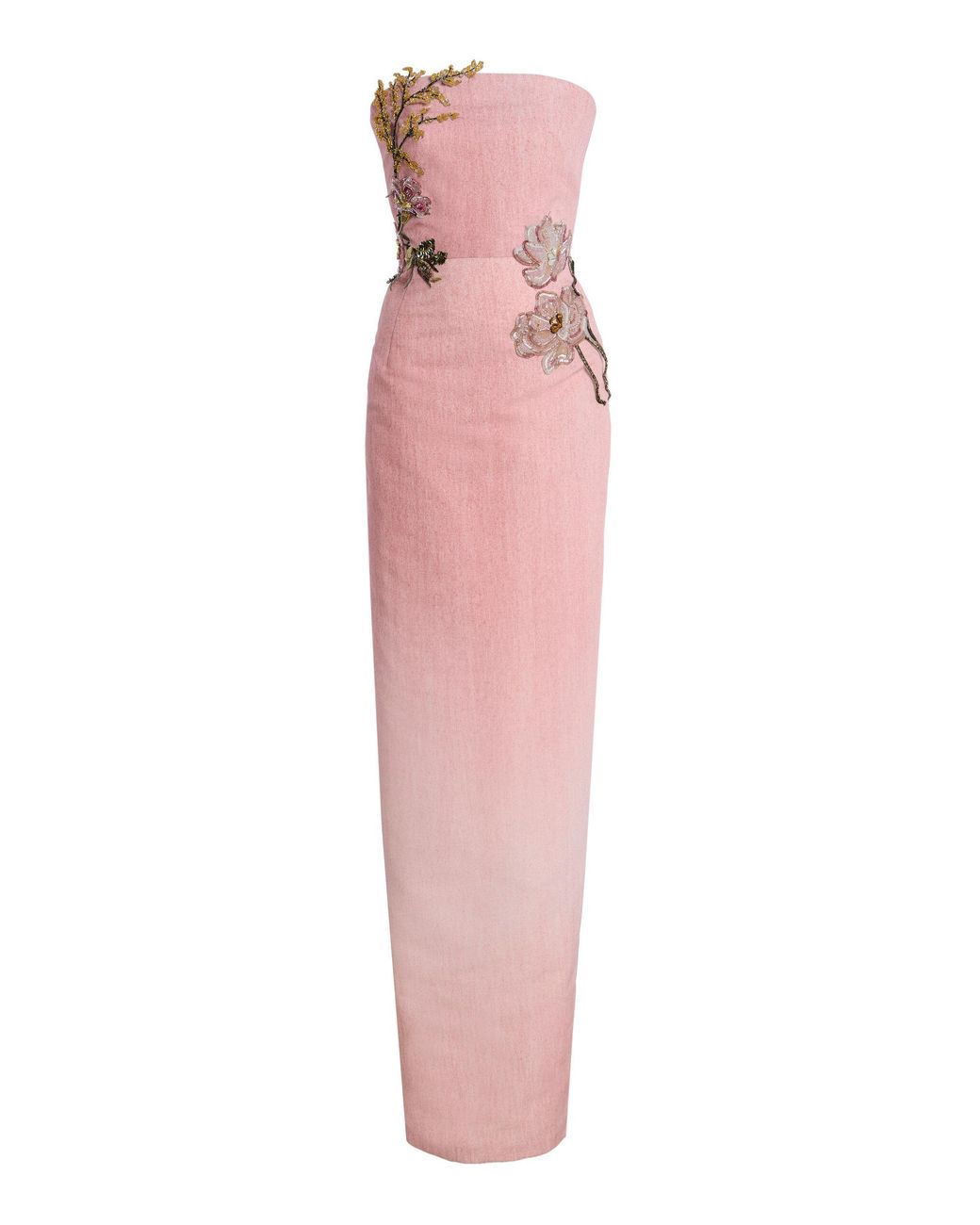 Oscar de la Renta Pink Beaded Florals Faille Gown