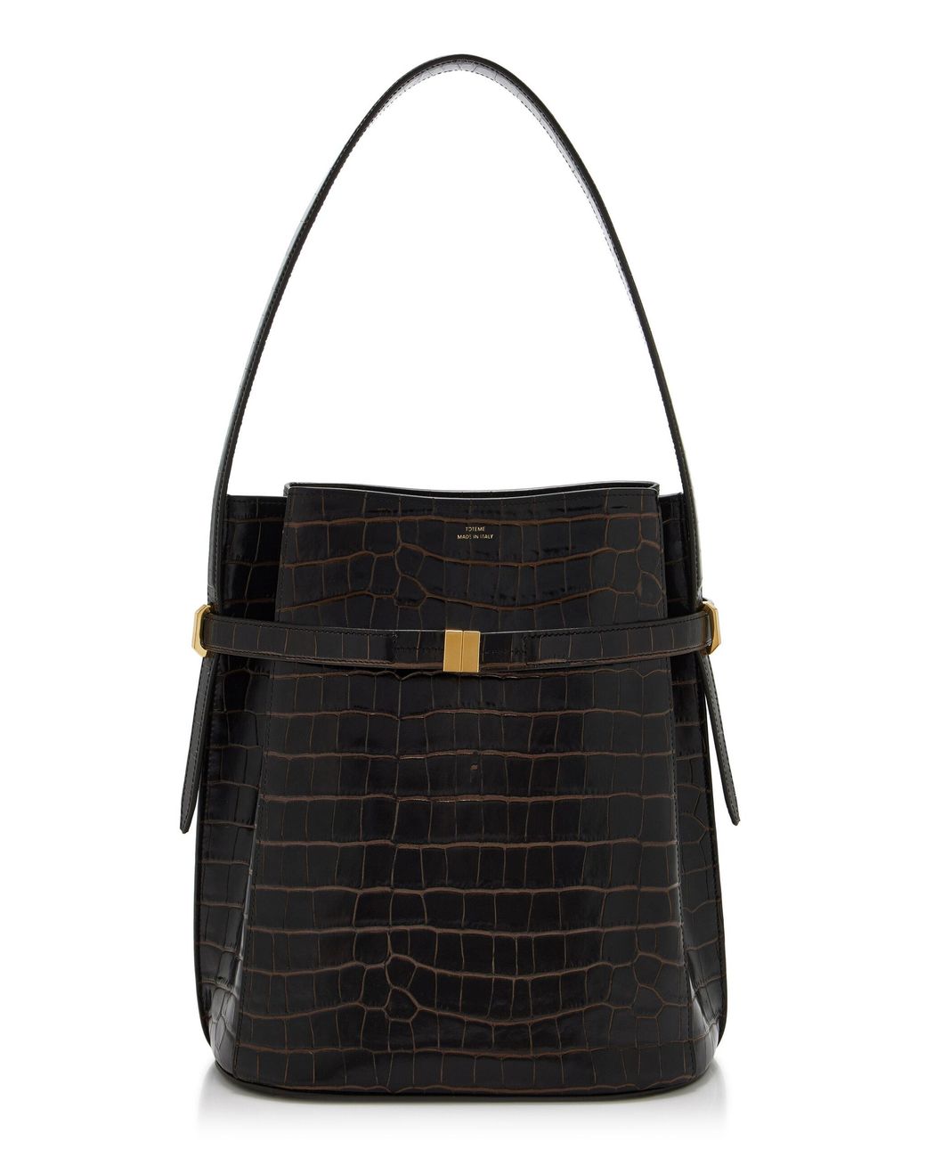 Totême Black Belted Croco-Embossed Bucket Bag