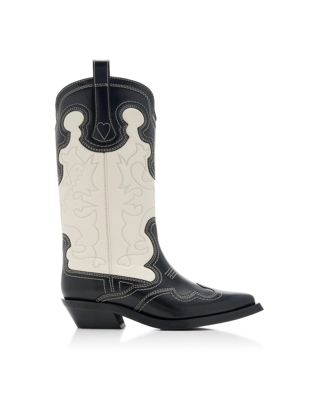 Ganni Mid-shaft Embroidered Western Boots in White | Lyst