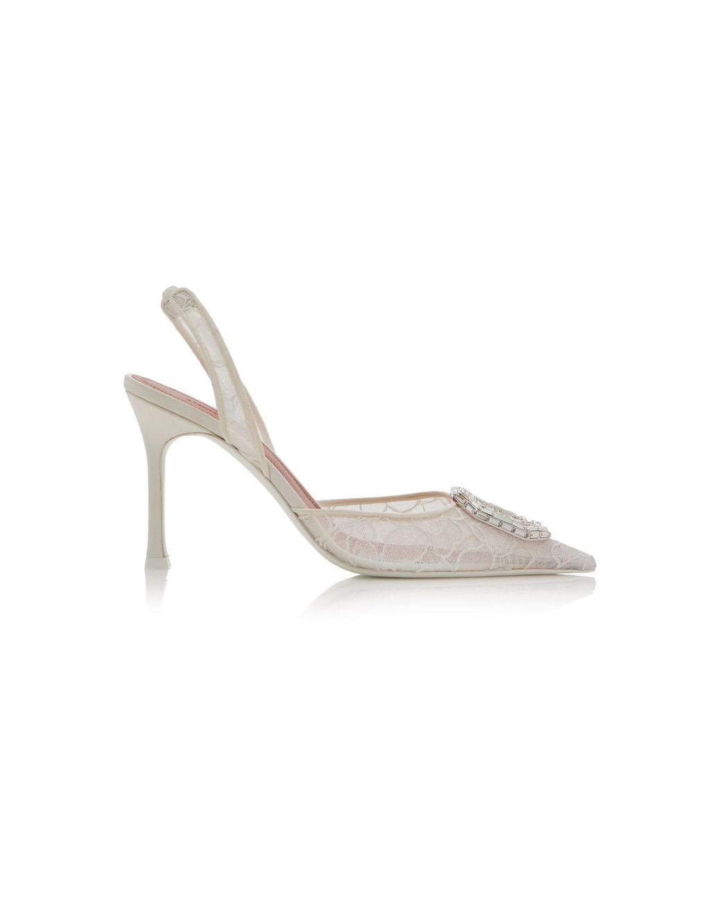 AMINA MUADDI Metallic Camelia Lace Slingback Pumps