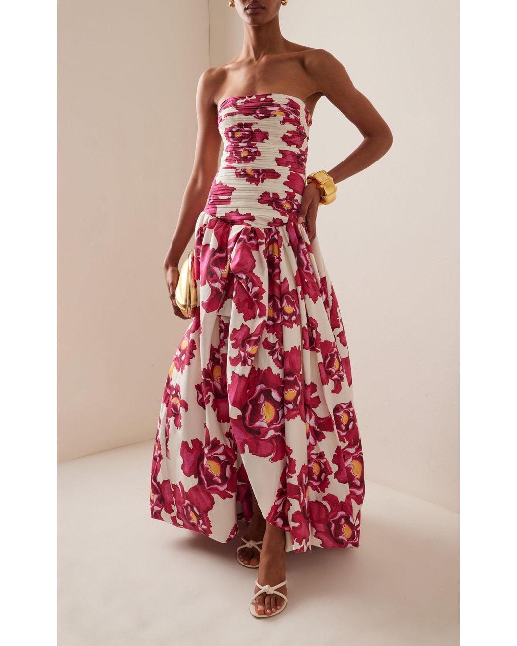 aje behold ruched floral cotton maxi dress Aje. Behold Ruched Floral Cotton Maxi Dress in Pink