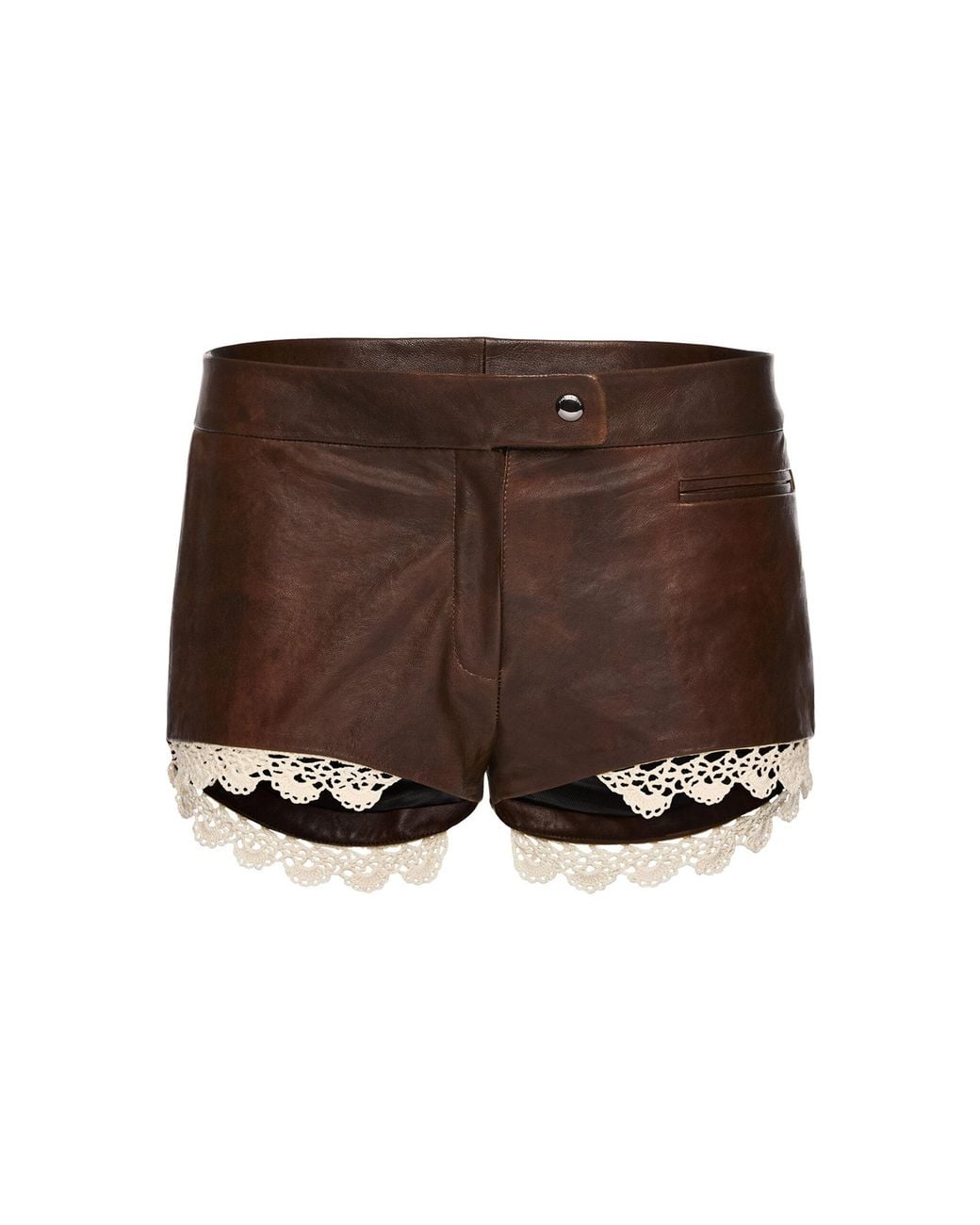 Magda Butrym Brown Lace-Trimmed Leather Shorts
