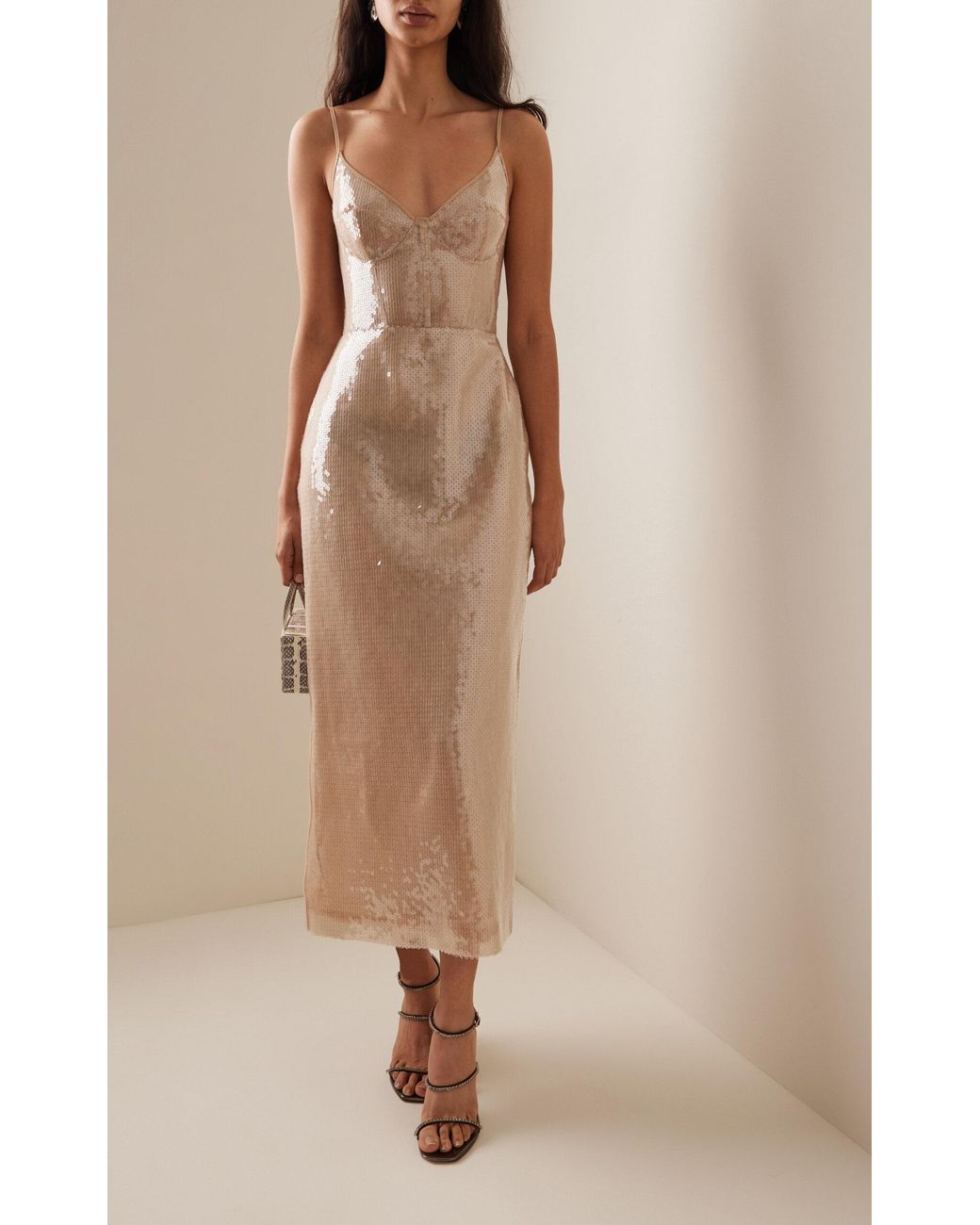 David Koma Sequined Midi Dress in Natural | Lyst