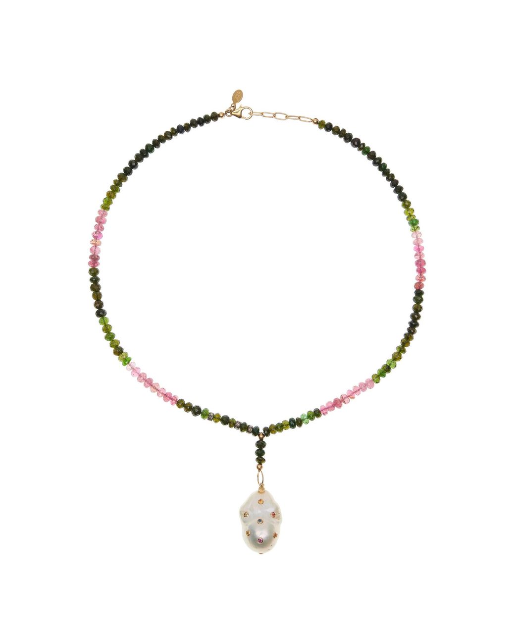 Joie Multicolor 14K Tourmaline Sapphire Pearl Drop Necklace