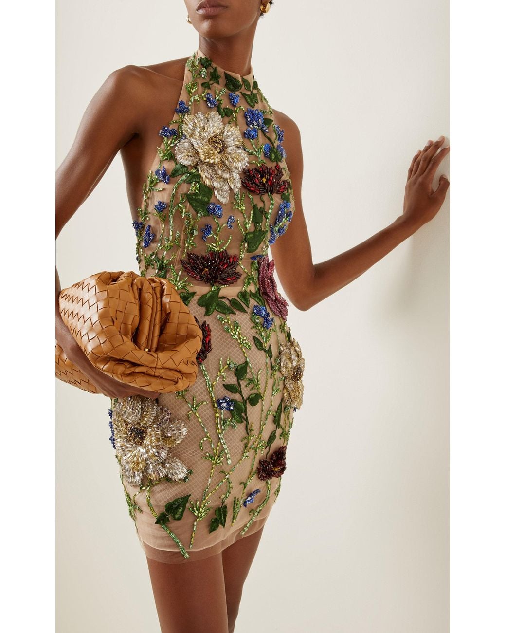 Oscar de la Renta Crystal-embellished Embroidered Tulle Mini Halter Dress |  Lyst UK