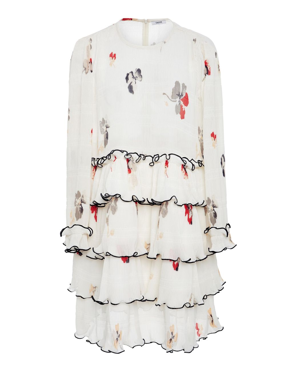 Ganni Lowell Pleated Floral-print Crepe Mini Dress in White | Lyst