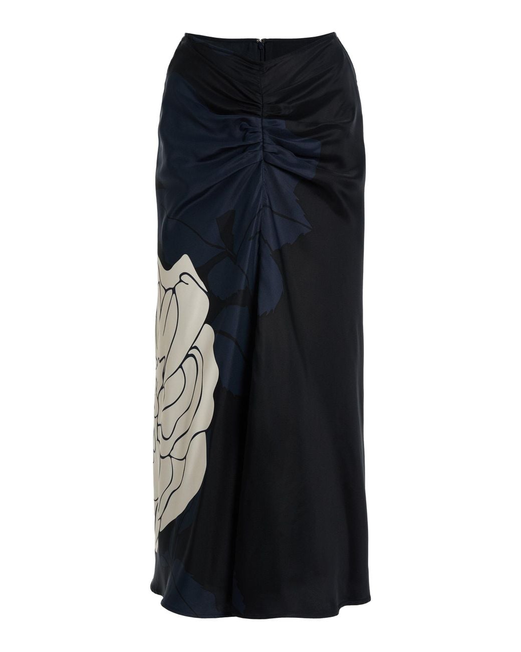 Victoria Beckham Black Rose-Print Satin Midi Skirt