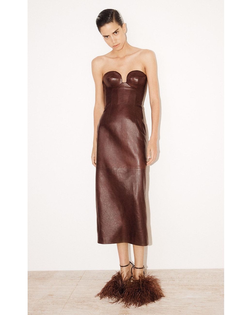 Magda Butrym Leather Midi Dress in Brown | Lyst