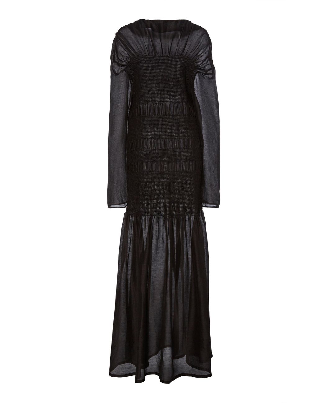 Totême Coripe Smocked Linen-silk Dress in Black | Lyst