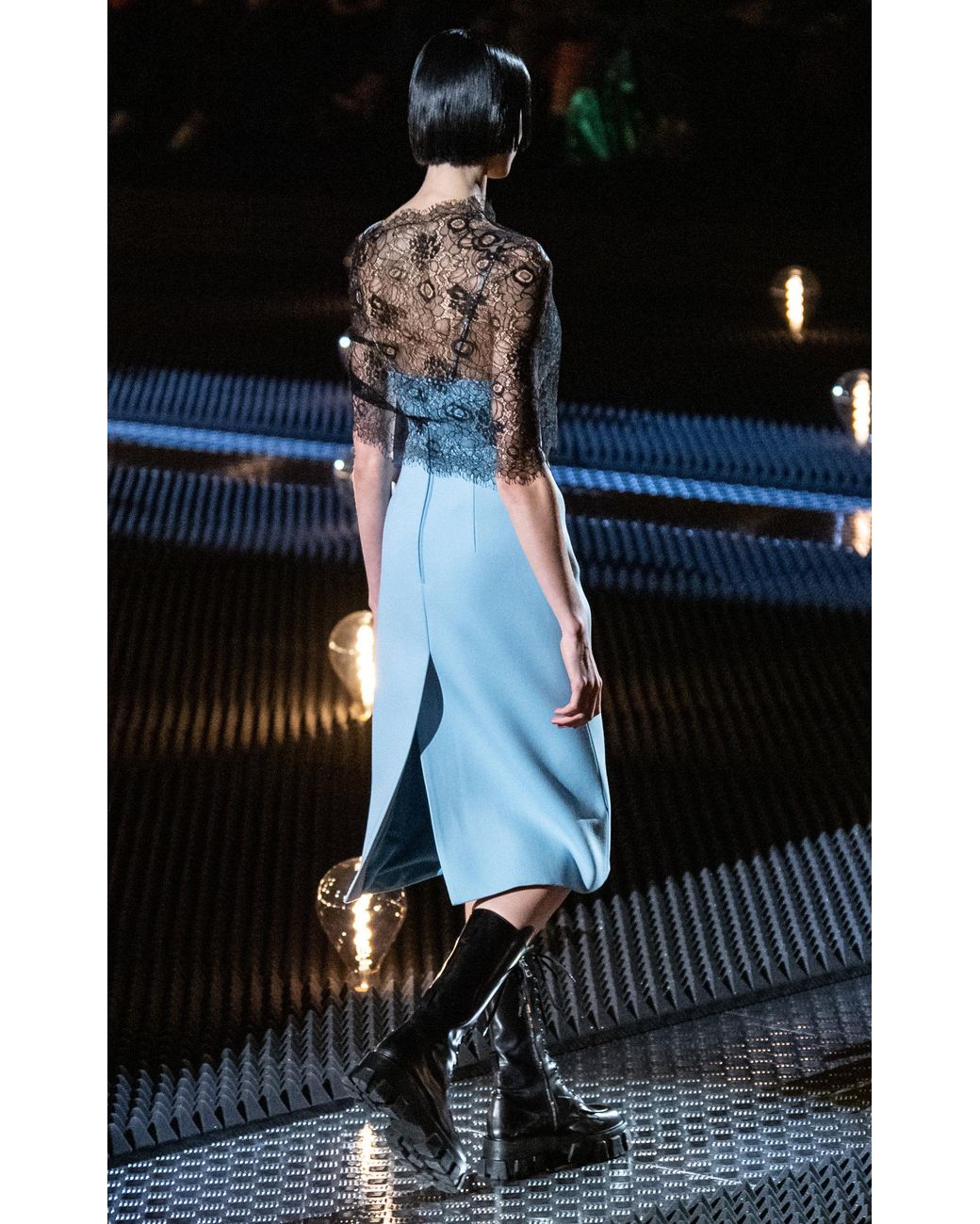 Prada Flower Embellishments Lace And Cady Dress in Blue | Lyst Australia