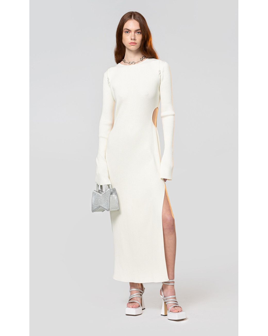White Snatched Rib Contrast Binding Cut Out Dress