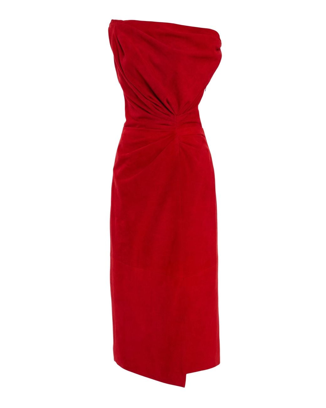 Proenza Schouler Red Kaelin Asymmetric Suede Midi Dress