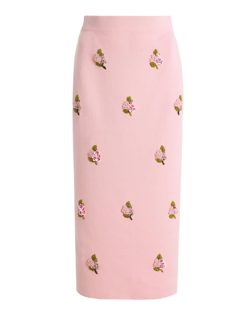 Carolina Herrera Pink Embroidered Silk-Cotton Midi Pencil Skirt