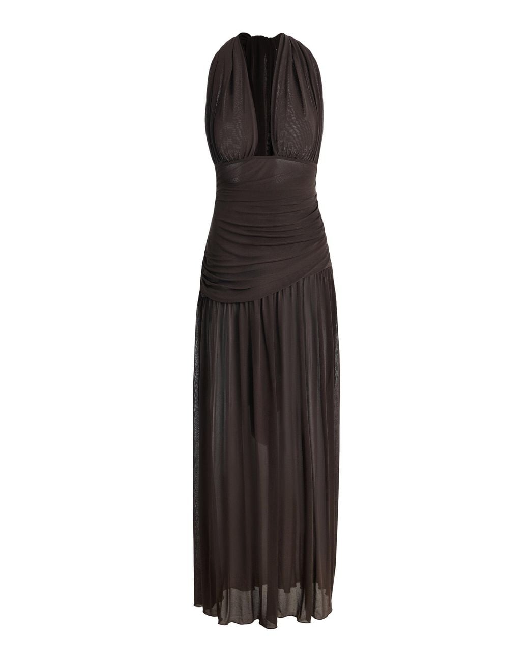Moré Noir Brown Jean Pleated Jersey Maxi Dress