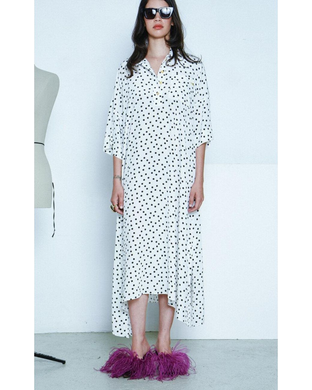 Franchise Exclusive Constance Polka-dot Silk Shirt Dress in
