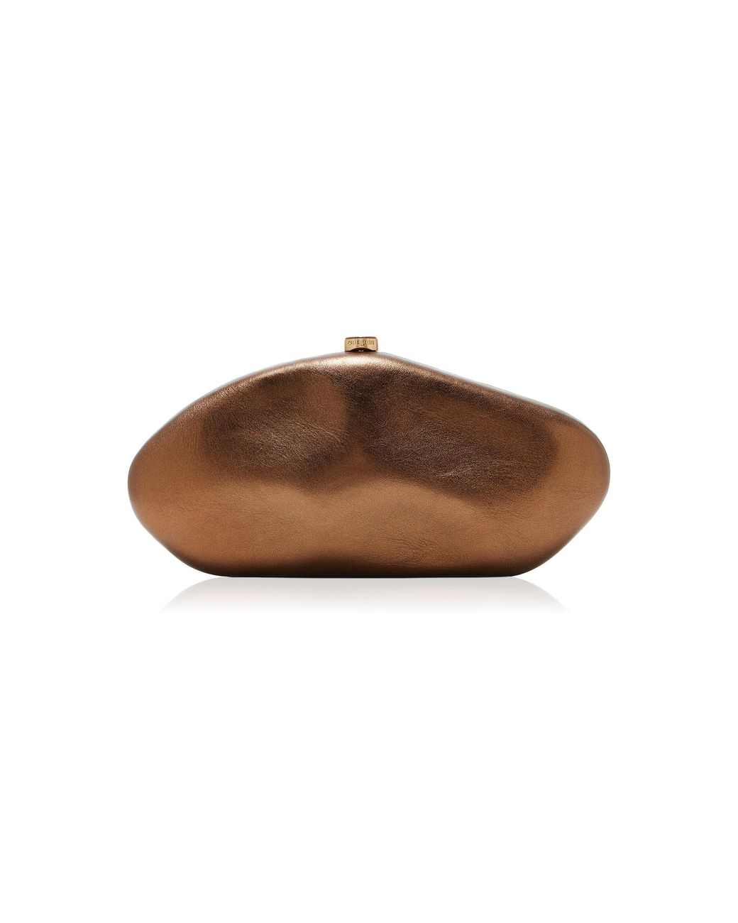 Cult Gaia Brown The Caldera Metallic Leather Clutch