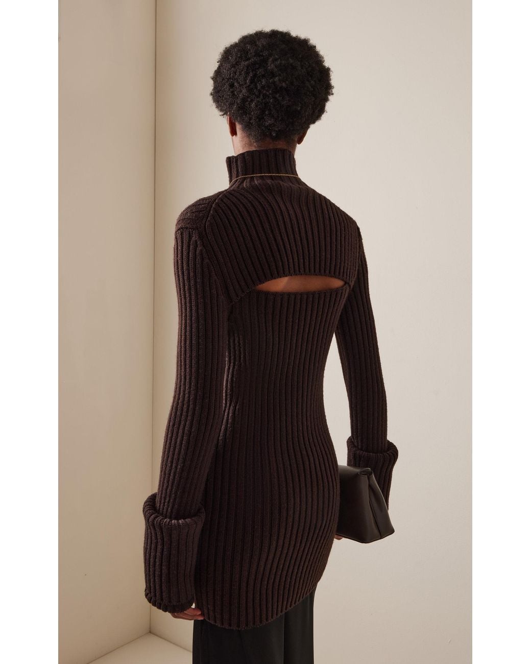 FFORME Brown Astrid Ribbed-Knit Wool Sweater