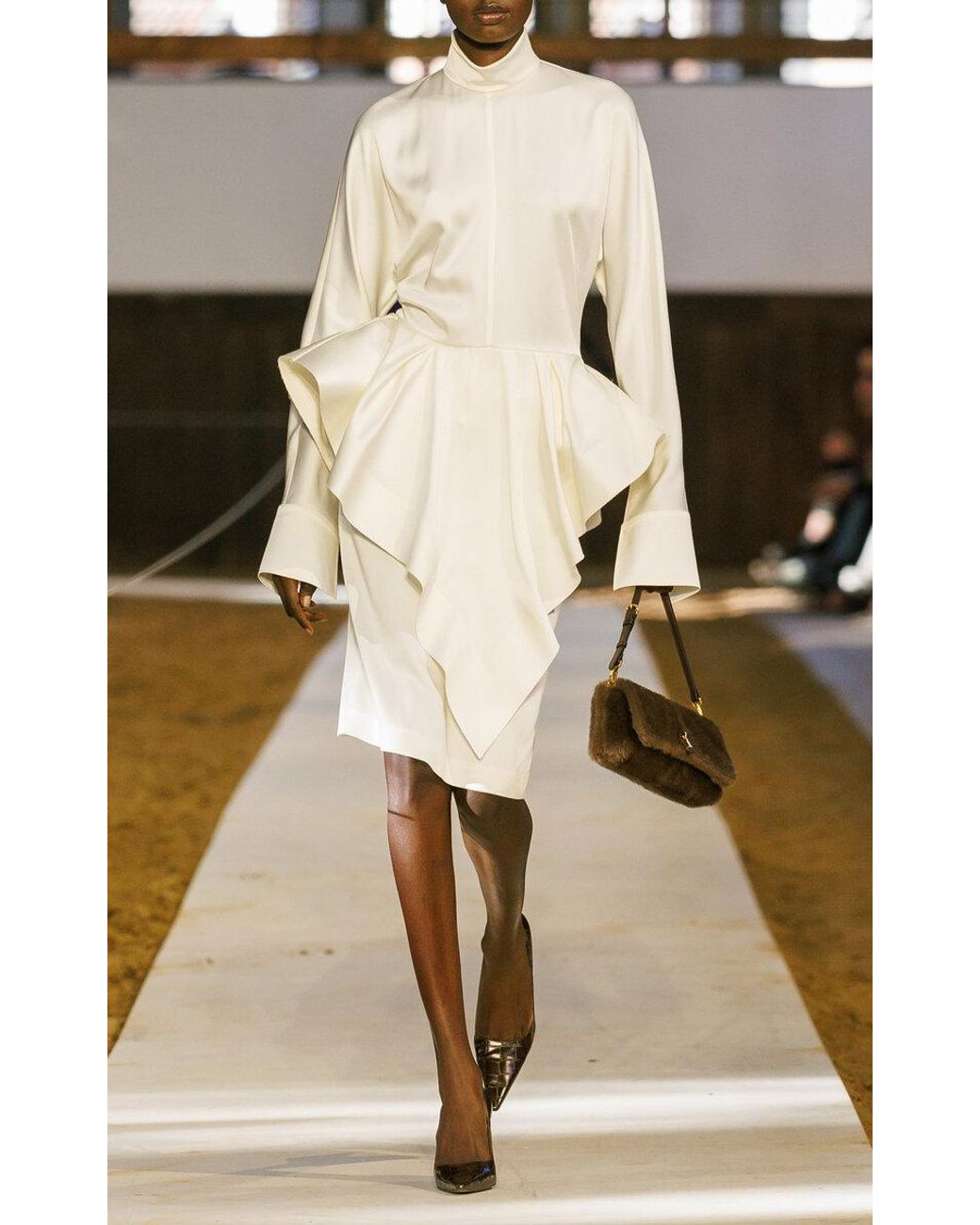 Stella McCartney Natural Satin Peplum Midi Dress