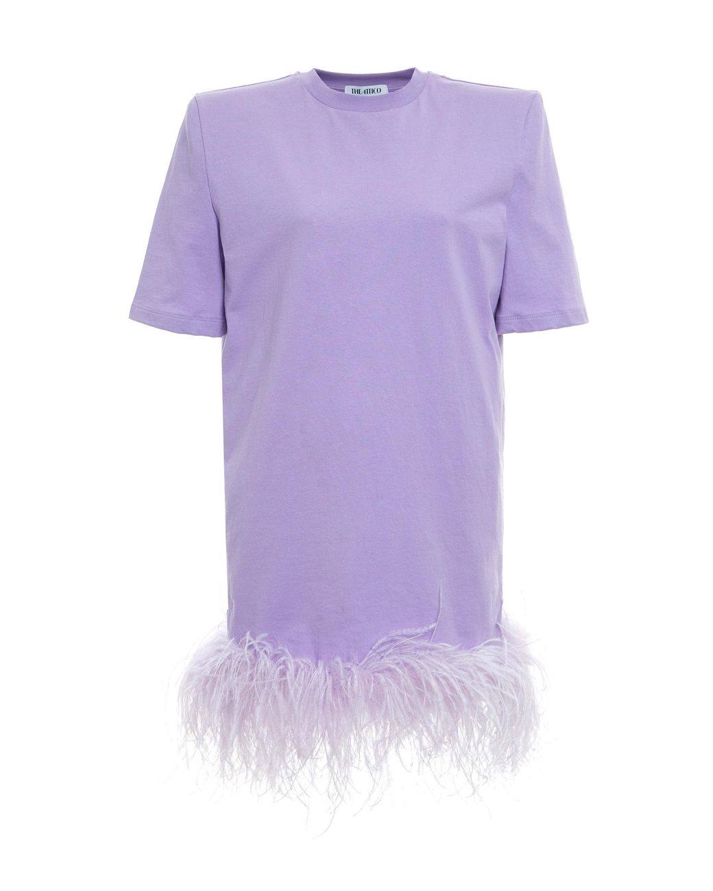 purple dress with feathers