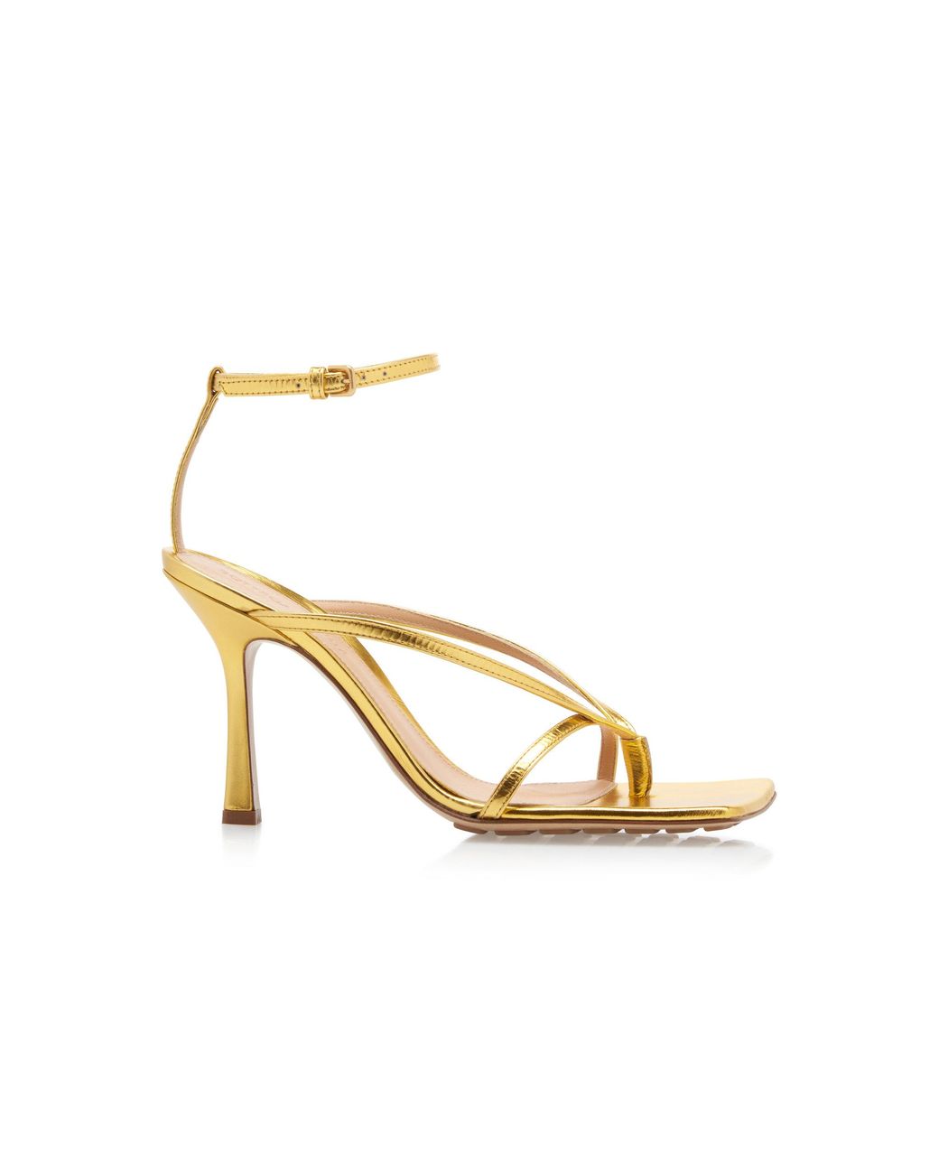 Bottega Veneta Leather Stretch Sandals in Gold (Metallic) - Lyst