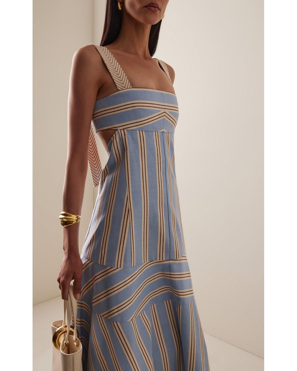 alexis talette striped cutout cotton midi dress Alexis Talette Striped Cutout Cotton Midi Dress in White