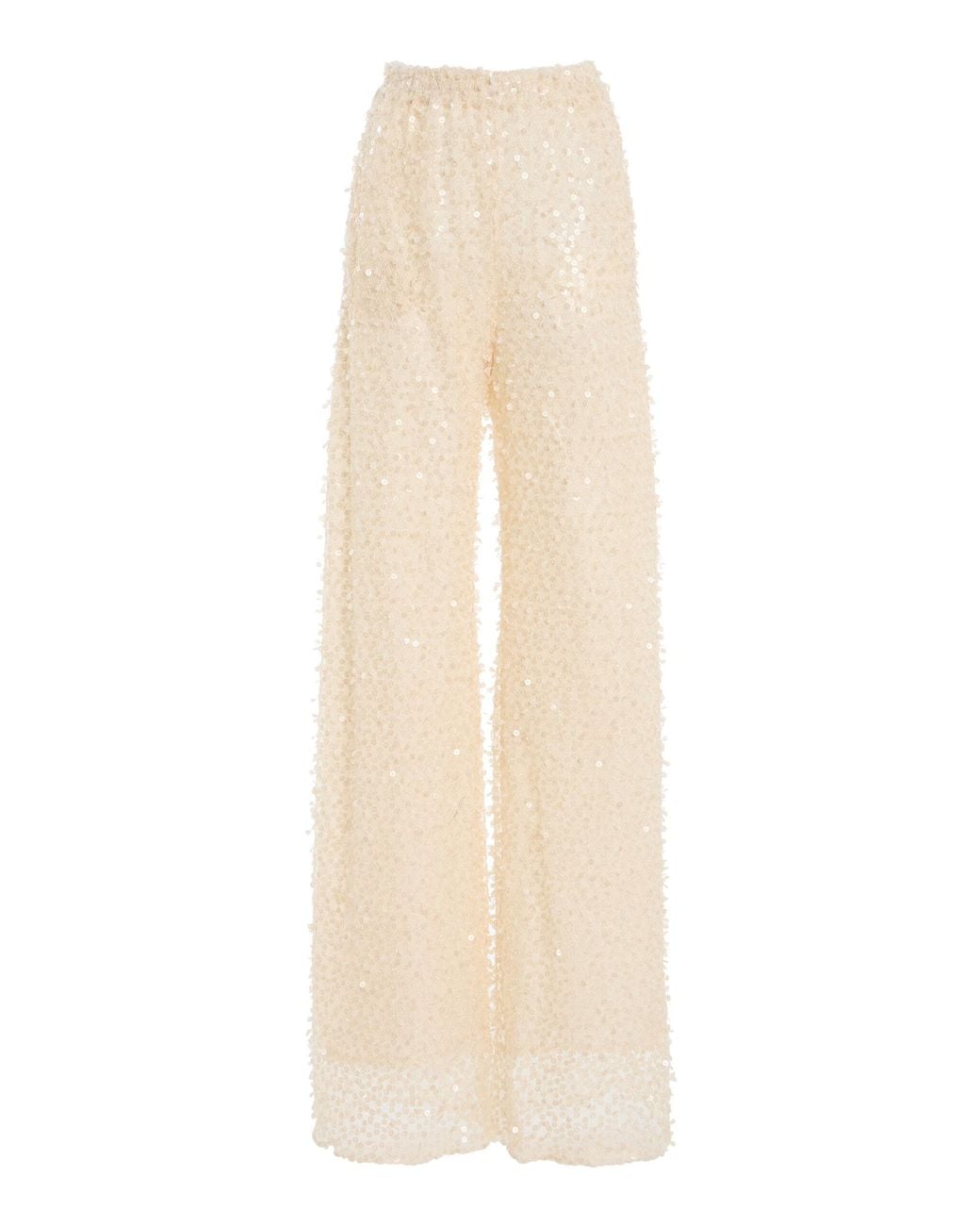 Oscar de la Renta White Sequined Wool-Cashmere Wide-Leg Pants