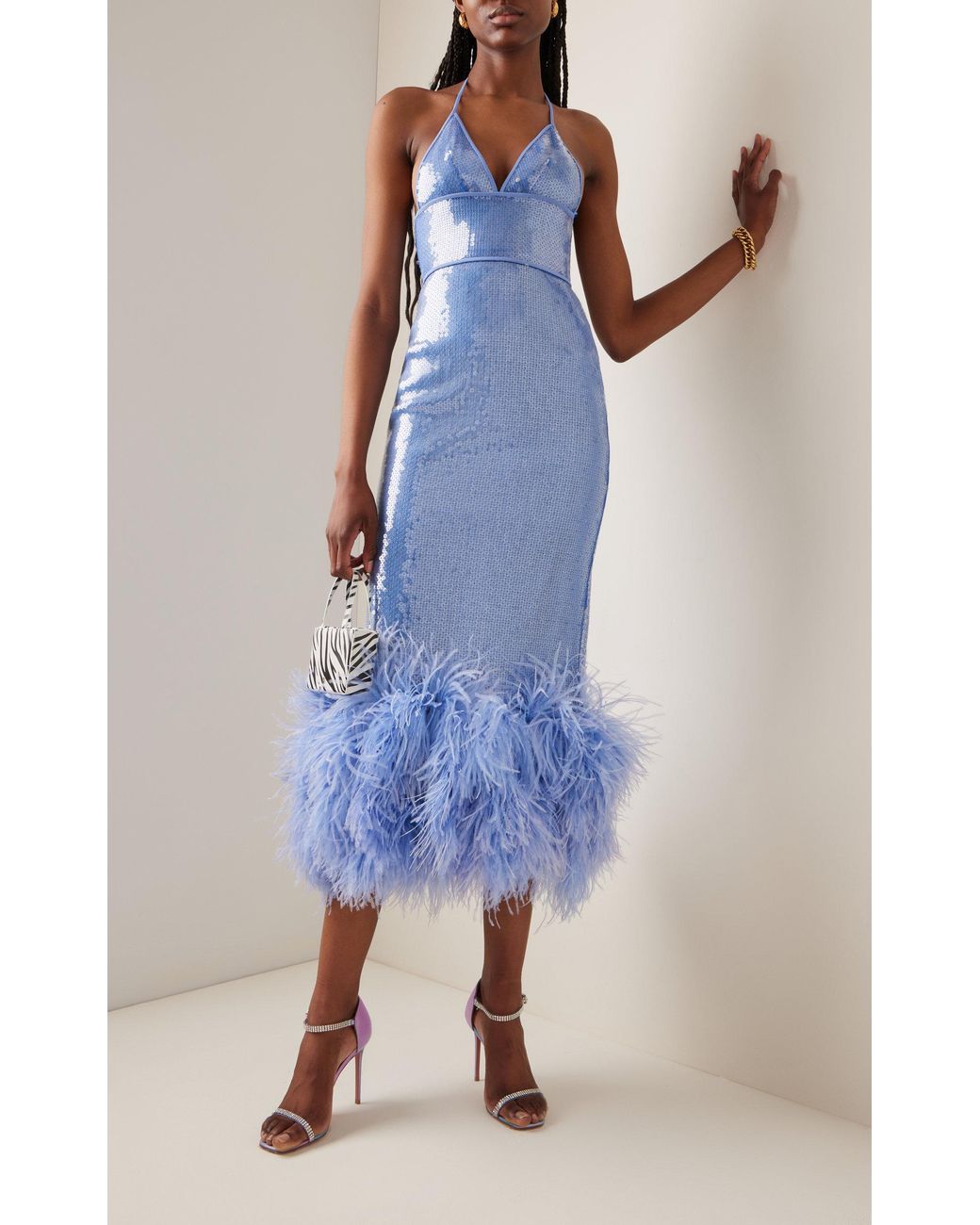 David Koma Feather-trimmed Sequined Maxi Dress in Blue | Lyst