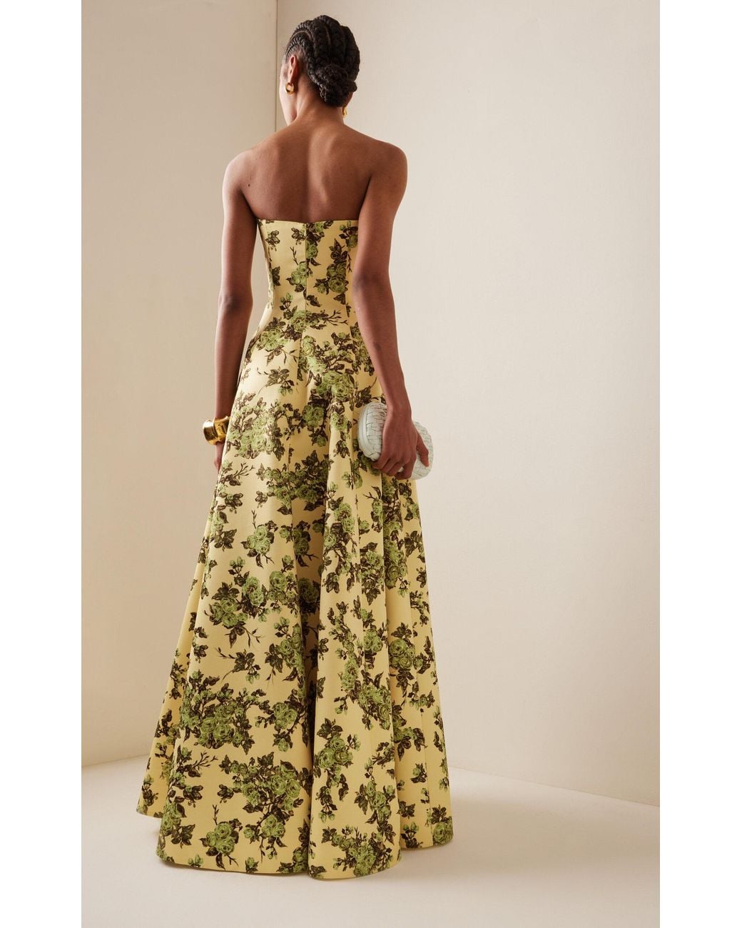 emilia wickstead ragna dress green rose floral print taffeta faille Rose-print Taffeta-faille in Yellow venice_store