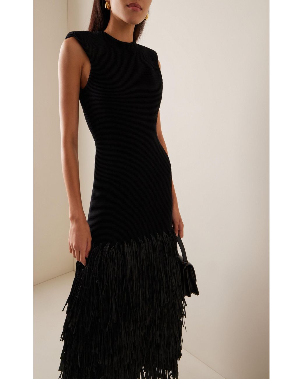 Aje. Exclusive Rushes Raffia-trimmed Knit Midi Dress in Black | Lyst