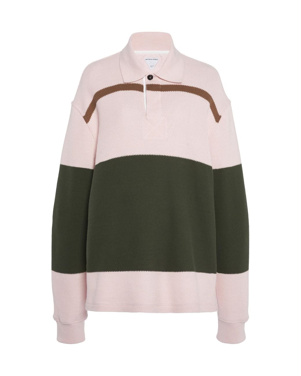 Bottega Veneta Pink Pique-Striped Cotton Polo Sweater