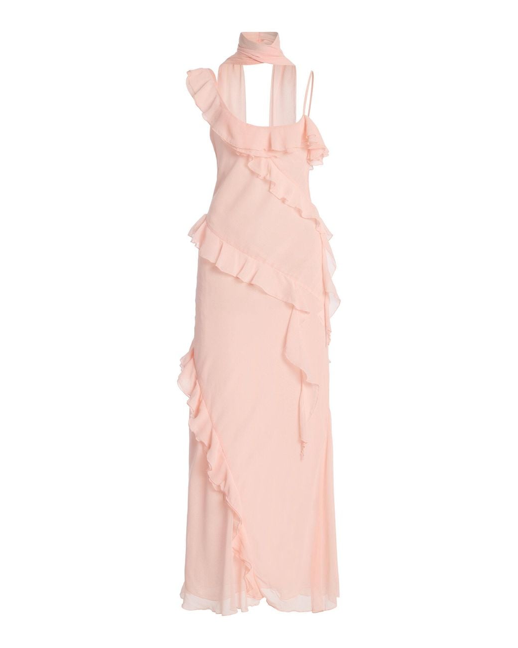 Siedres Pink Exclusive Monica Scarf-neck Ruffled Georgette Maxi Dress