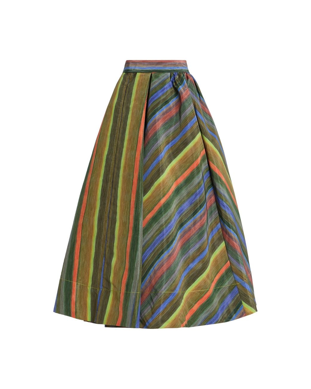 Christopher John Rogers Green Louie Striped Midi Skirt