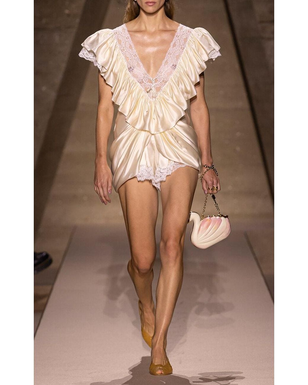 Chloé Brown Ruffled Silk-Satin Jumpsuit