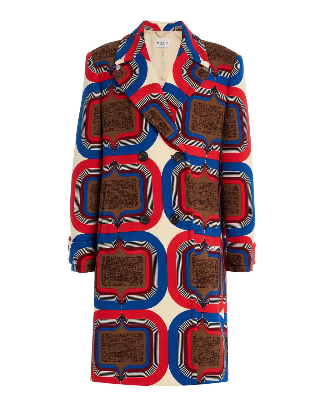 Miu Miu Red Archive-Printed Wool-Natté Double-Breasted Coat