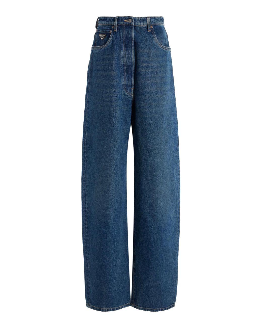 Prada Blue Rigid High-Rise Wide-Leg Pants