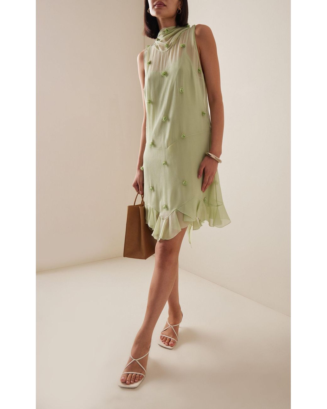 stella mccartney green silk dress Stella McCartney Draped Embellished one-shoulder Gown | Green