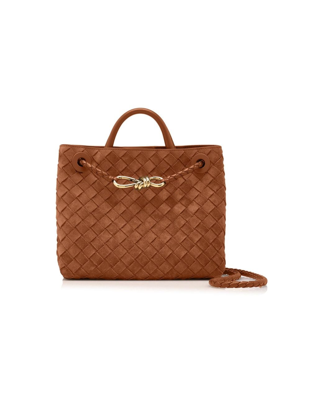 Bottega Veneta Brown Small Andiamo Intrecciato Suede Bag
