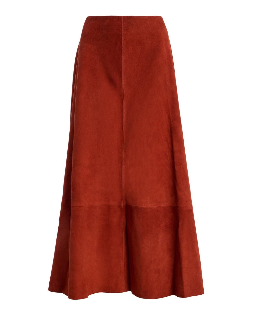 St. Agni Red Exclusive Suede Midi Circle Skirt